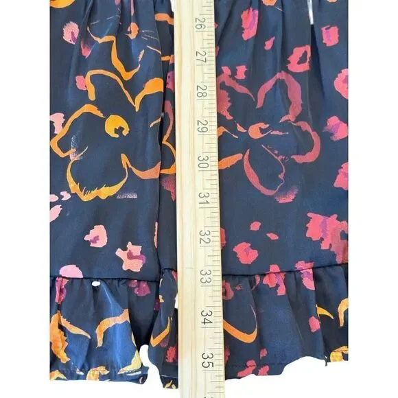 Entro Women's Ruffle Sleeve Floral Dress Black M Tiered Boho Mini Lined - Picture 8 of 13